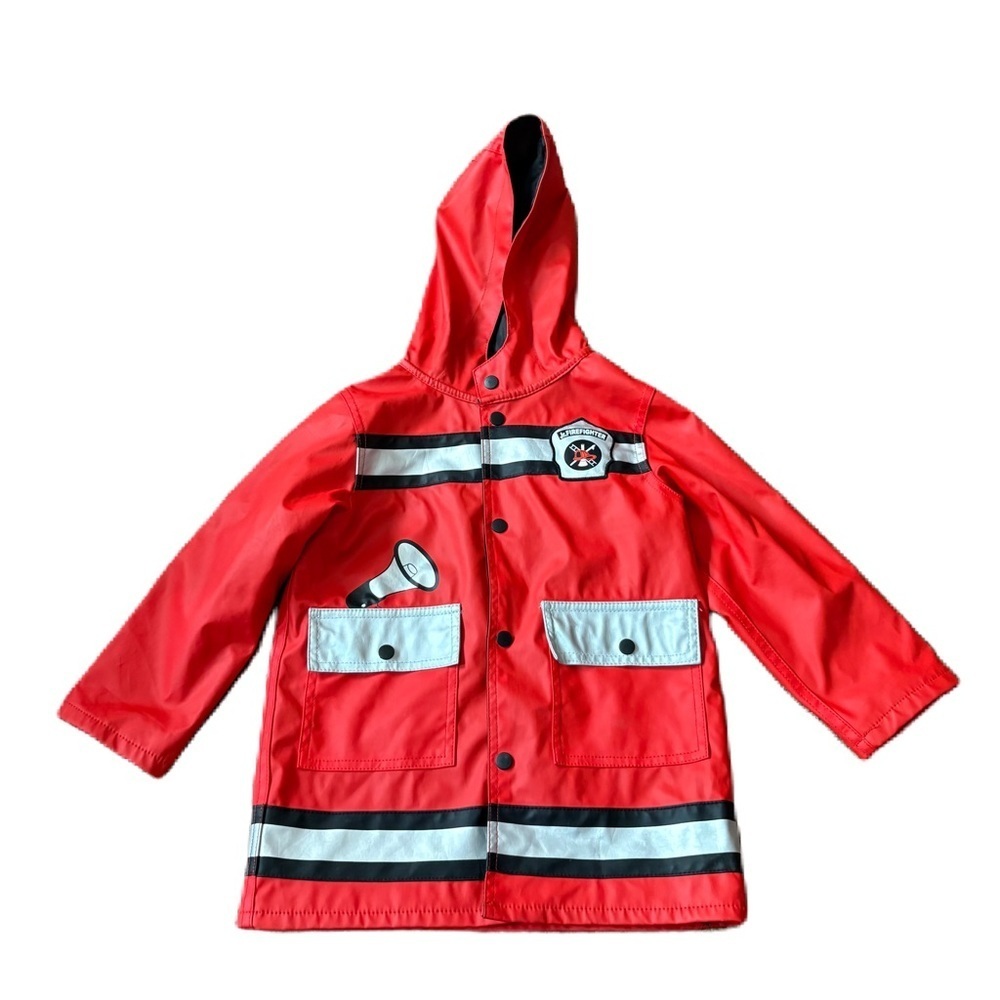Wippette Fireman Firefighter Kids Red Hooded Raincoat Sz 4 Boys